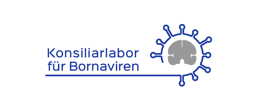 Logo für das Konsiliarlabor mit einem Gehirnschnitt und der Virusoberfläche